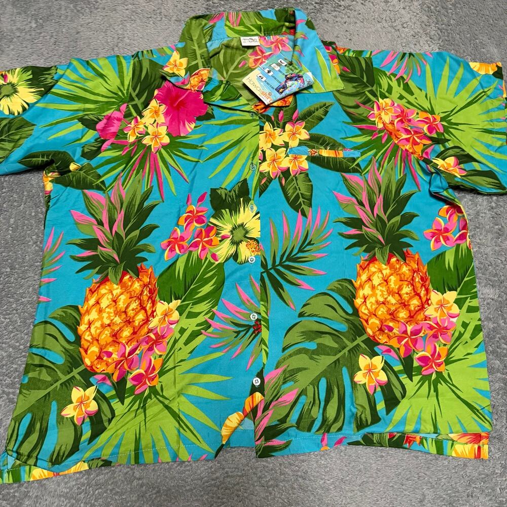 King Kameha Hawaiian Shirt Womens 3XL Floral Print Short Sleeve